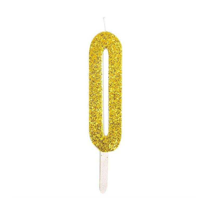 Numeryczna świeczka brokatowa - złota - 8cm - SW0Z