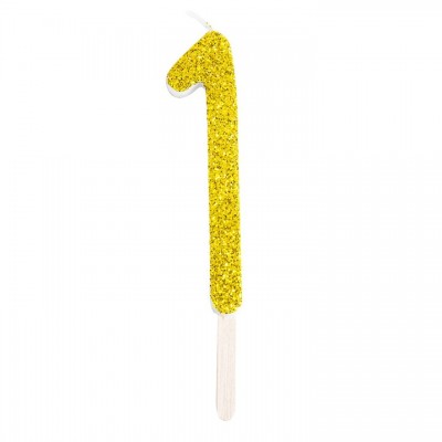 Numeryczna świeczka brokatowa - złota - 8cm - SW1Z