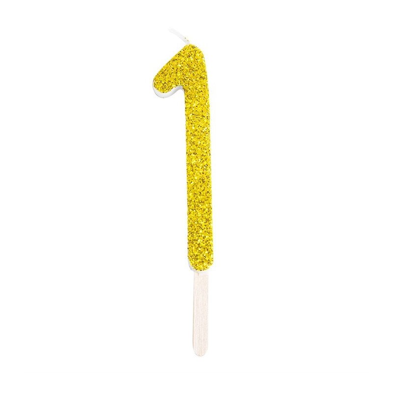 Numeryczna świeczka brokatowa - złota - 8cm - SW1Z