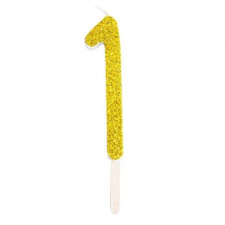 Numeryczna świeczka brokatowa - złota - 8cm - SW1Z