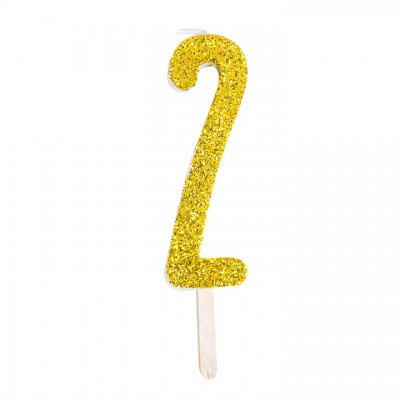 Numeryczna świeczka brokatowa - złota - 8cm - SW2Z