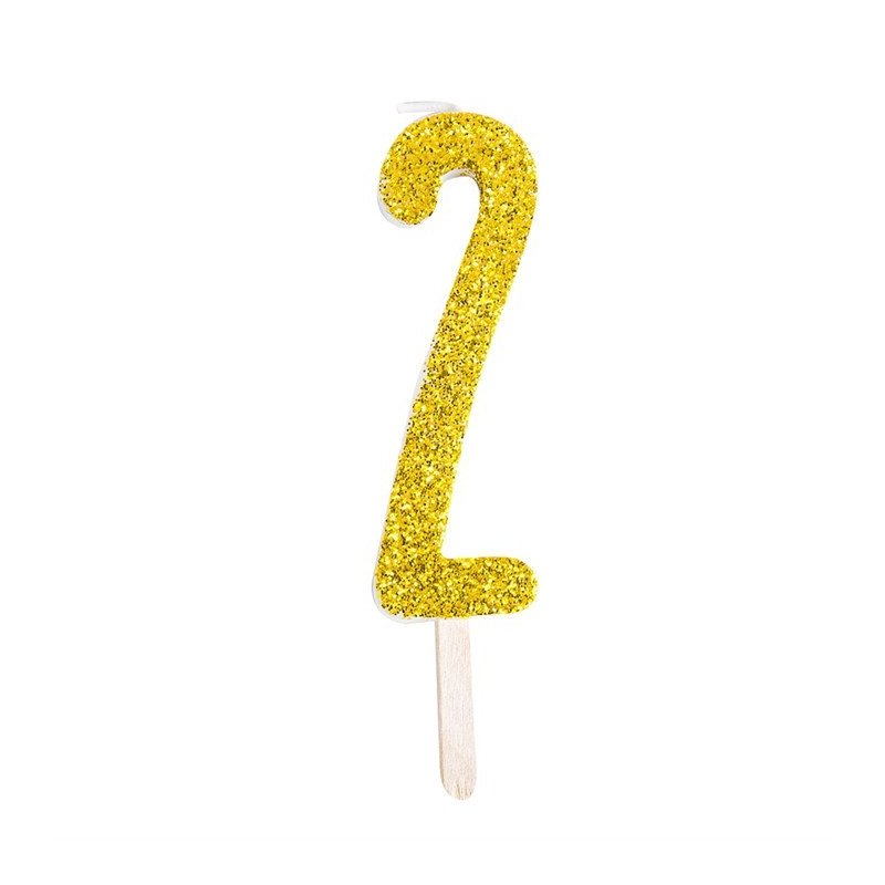 Numeryczna świeczka brokatowa - złota - 8cm - SW2Z