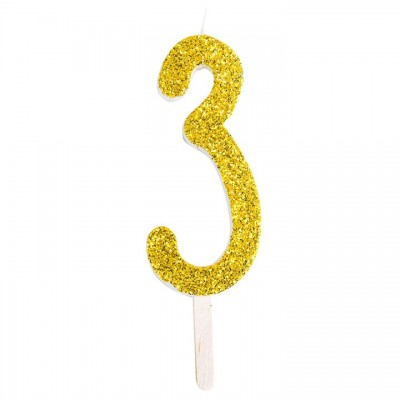 Numeryczna świeczka brokatowa - złota - 8cm - SW3Z