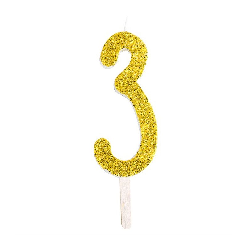 Numeryczna świeczka brokatowa - złota - 8cm - SW3Z