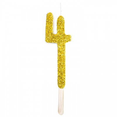 Numeryczna świeczka brokatowa - złota - 8cm - SW4Z