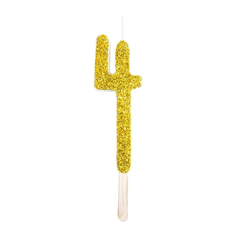 Numeryczna świeczka brokatowa - złota - 8cm - SW4Z
