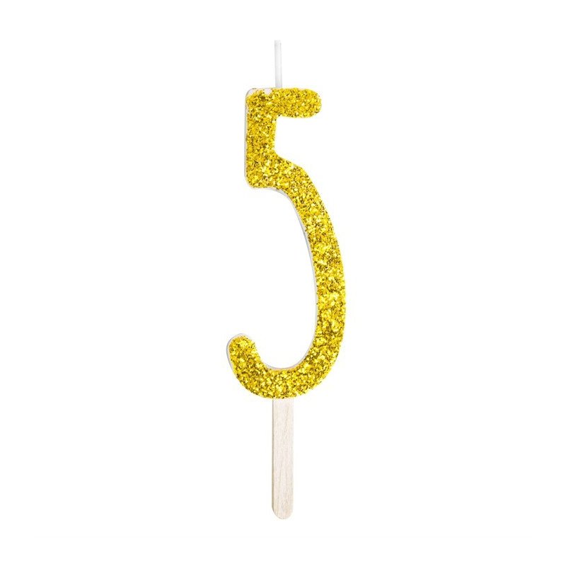 Numeryczna świeczka brokatowa - złota - 8cm - SW5Z