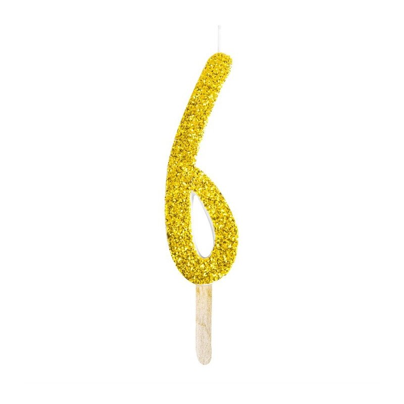 Numeryczna świeczka brokatowa - złota - 8cm - SW6Z