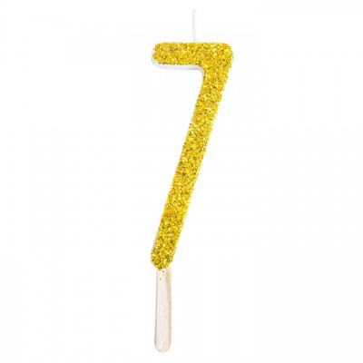 Numeryczna świeczka brokatowa - złota - 8cm - SW7Z