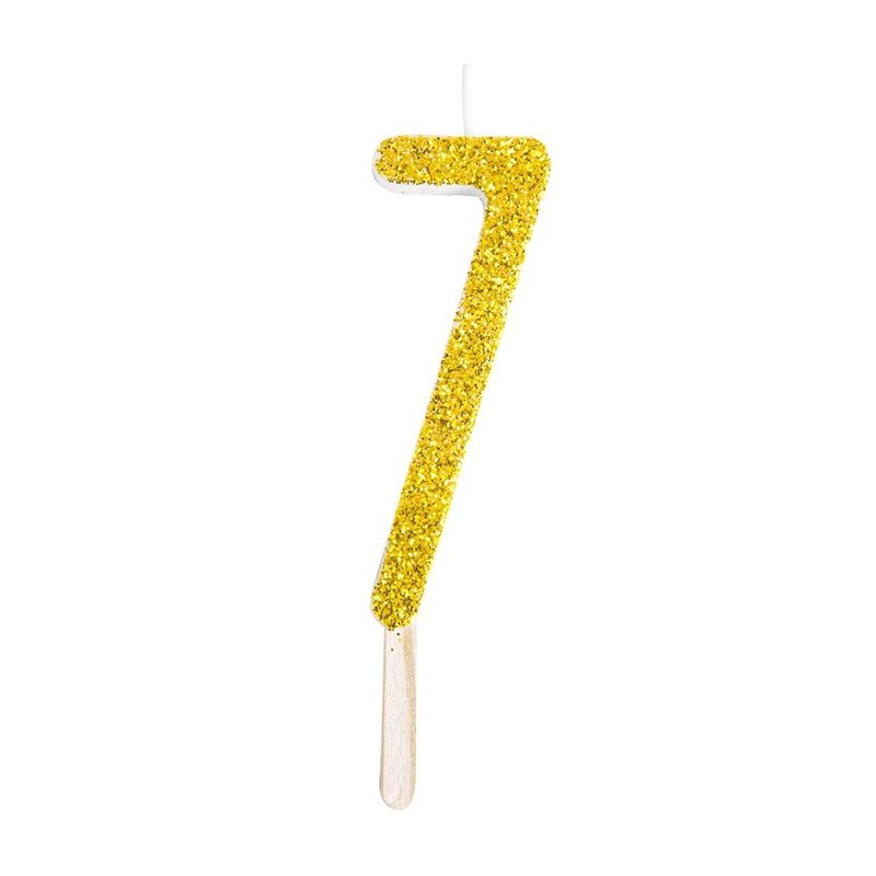 Numeryczna świeczka brokatowa - złota - 8cm - SW7Z