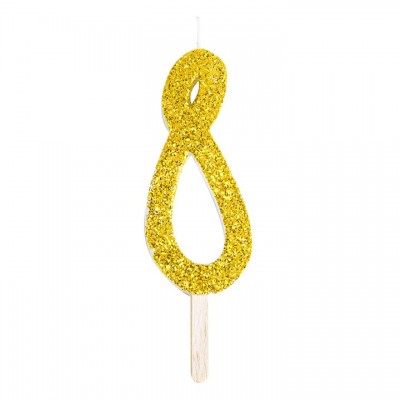 Numeryczna świeczka brokatowa - złota - 8cm - SW8Z