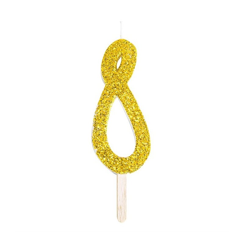Numeryczna świeczka brokatowa - złota - 8cm - SW8Z