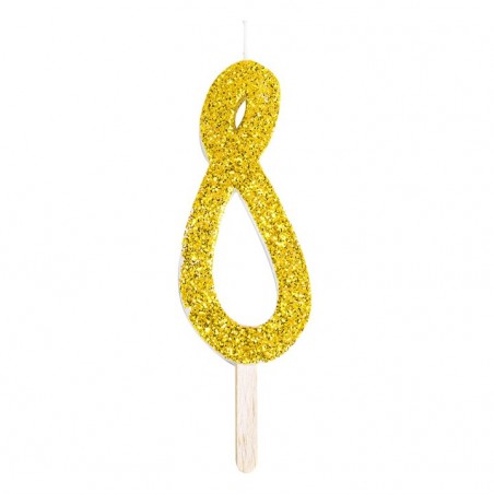 Numeryczna świeczka brokatowa - złota - 8cm - SW8Z