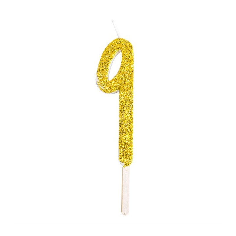 Numeryczna świeczka brokatowa - złota - 8cm - SW9Z