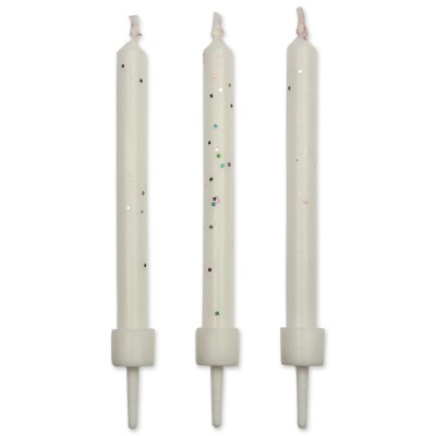Zestaw białych świeczek z brokatem - 10 szt. - 6,2 cm - SW26