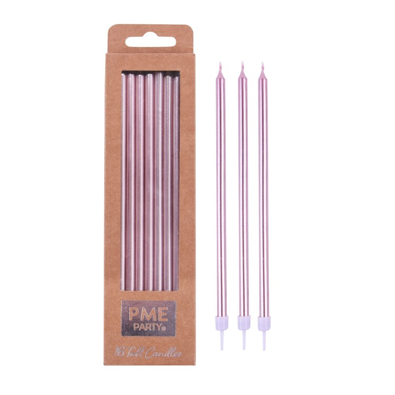 Zestaw świeczek różowe złoto- 18 cm - 16 szt. - mix - SW97