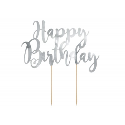 Topper na tort ''Happy Birthday'' srebrny - KPT11-018M