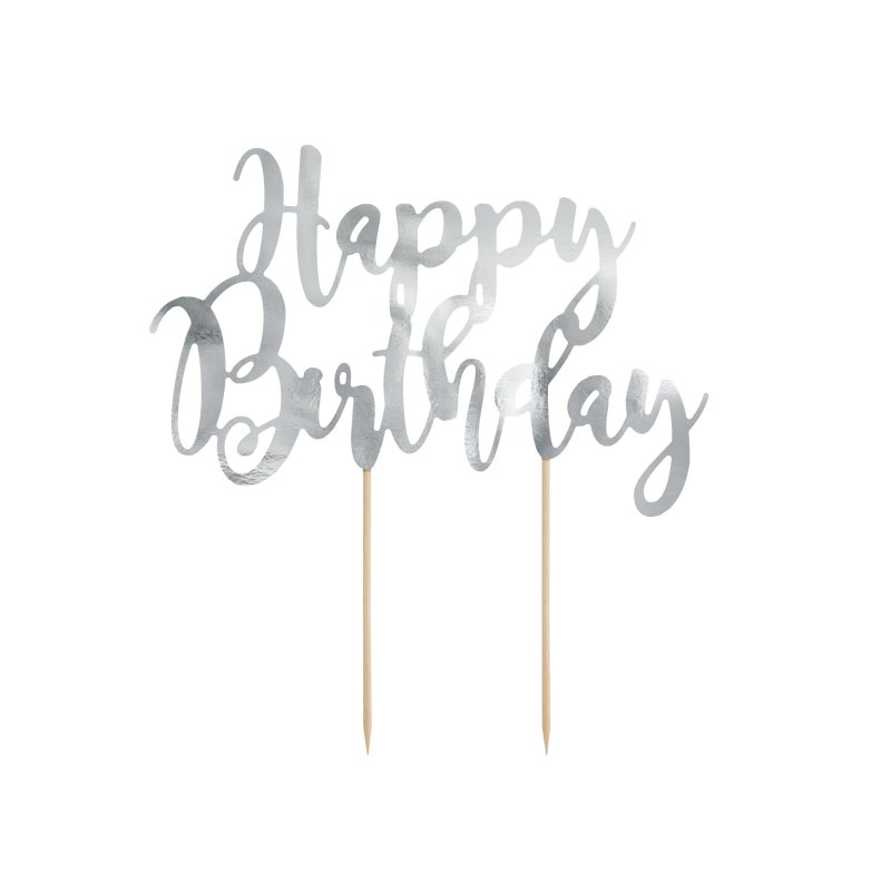 Topper na tort ''Happy Birthday'' srebrny - KPT11-018M