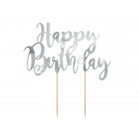 Topper na tort ''Happy Birthday'' srebrny - KPT11-018M