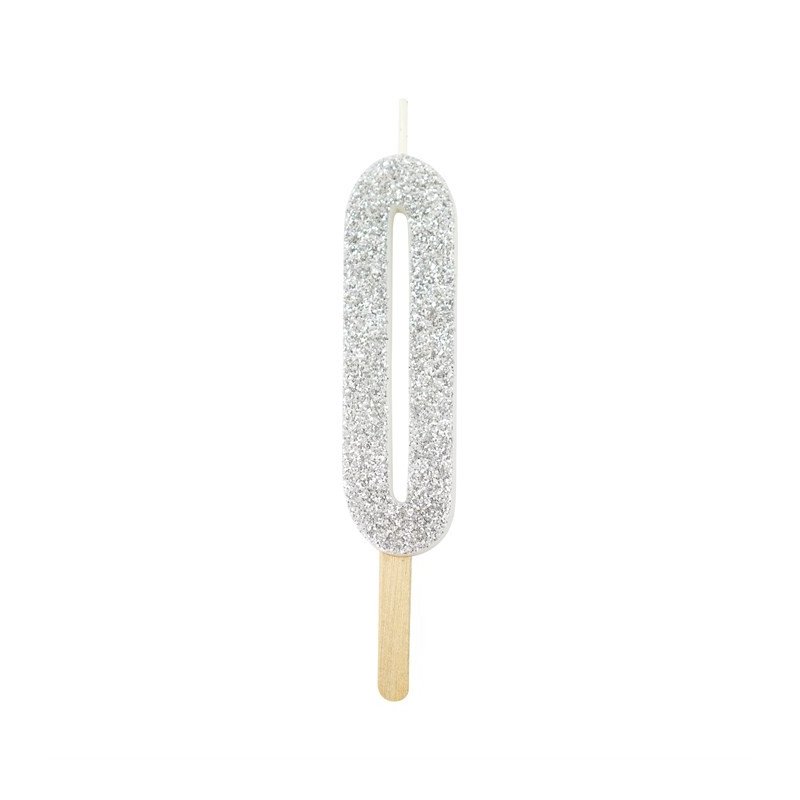 Numeryczna świeczka brokatowa - srebrna - 8cm - SW0S
