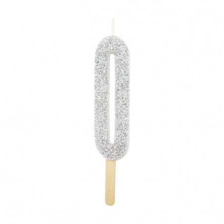 Numeryczna świeczka brokatowa - srebrna - 8cm - SW0S