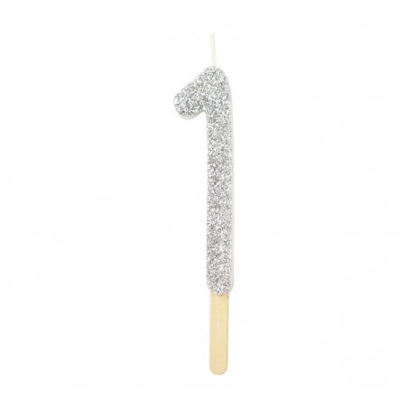 Numeryczna świeczka brokatowa - srebrna - 8cm - SW1S