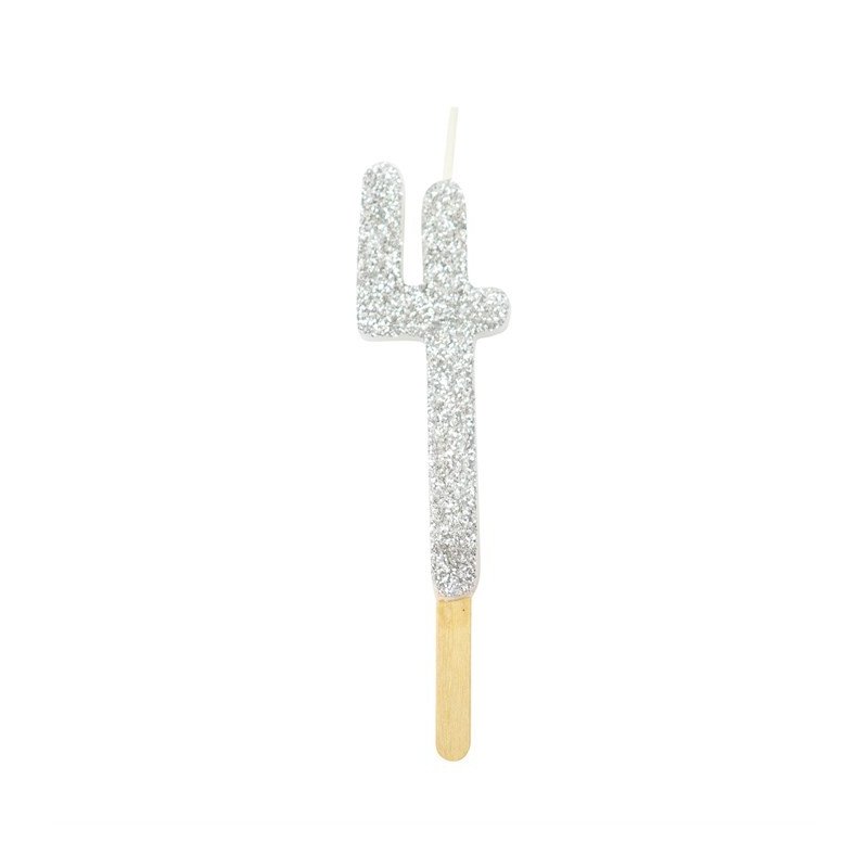Numeryczna świeczka brokatowa - srebrna- 8cm - SW4S