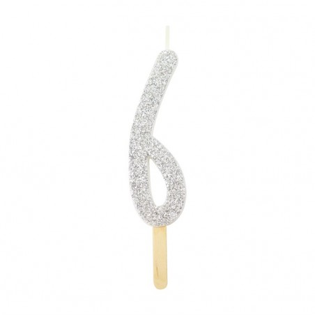 Numeryczna świeczka brokatowa - srebrna- 8cm - SW6S