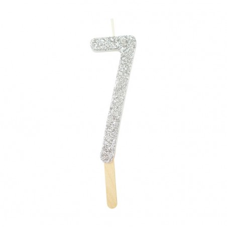 Numeryczna świeczka brokatowa - srebrna - 8cm - SW7S