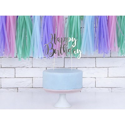 Topper na tort ''Happy Birthday'' srebrny - KPT11-018M