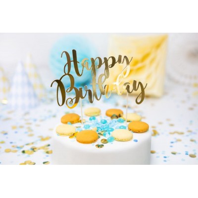 Topper na tort ''Happy Birthday'' złoty - KPT11-019M