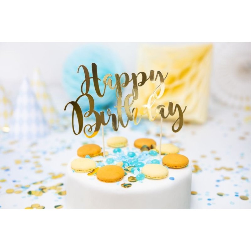 Topper na tort ''Happy Birthday'' złoty - KPT11-019M