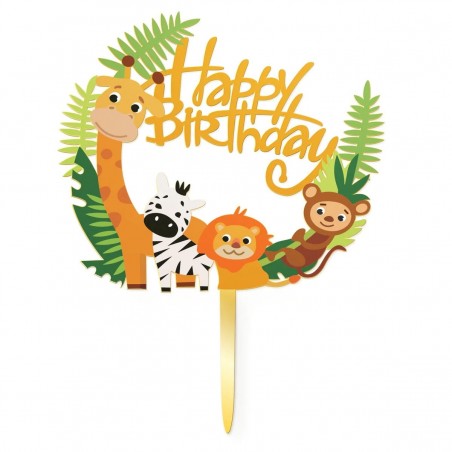 Topper na tort ''Happy Birthday" Zwierzątka ZOO Safari  - KPT512449