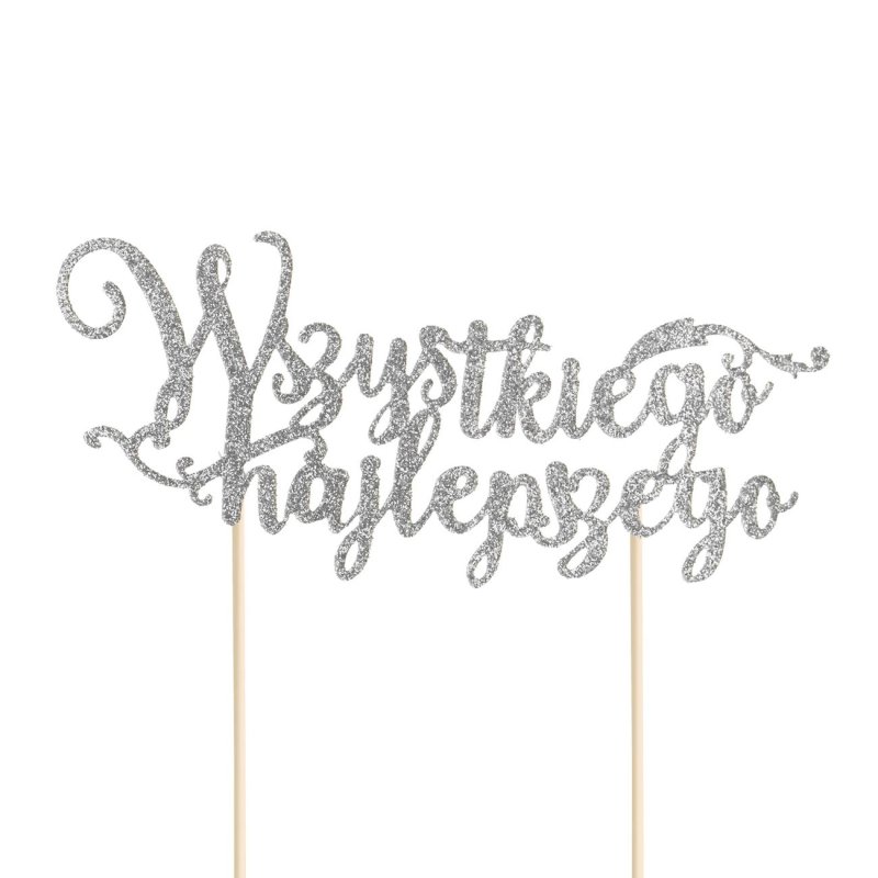 Topper na tort ''Wszystkiego najlepszego '' srebrny - KPT512276