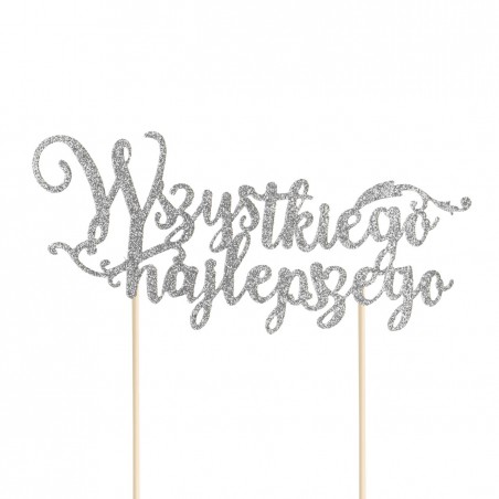 Topper na tort ''Wszystkiego najlepszego '' srebrny - KPT512276